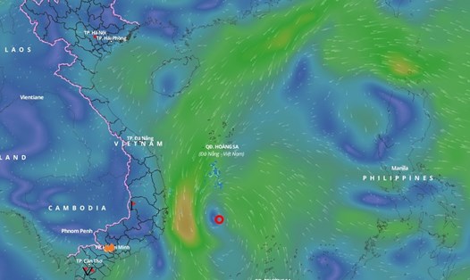 Chiều nay 12.2, áp thấp nhiệt đới trên khu vực phía tây bắc quần đảo Trường Sa. Ảnh: Hệ thống Giám sát thiên tai Việt Nam