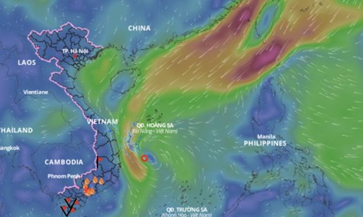 Áp thấp nhiệt đới có vị trí 13,3 độ vĩ bắc - 111,3 độ kinh đông vào sáng nay 13.2. Ảnh: Hệ thống Giám sát thiên tai  Việt Nam