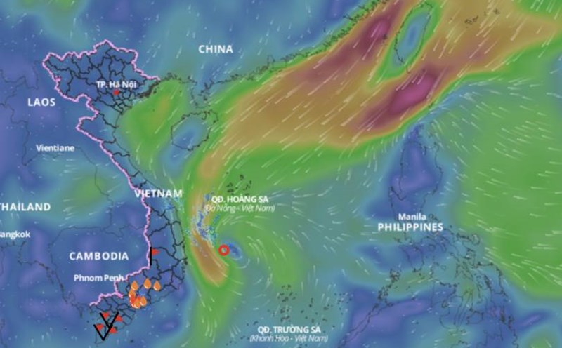 The tropical depression is located at 13.3 degrees north latitude - 111.3 degrees east longitude this morning, February 13. Photo: Vietnam Disaster Monitoring System