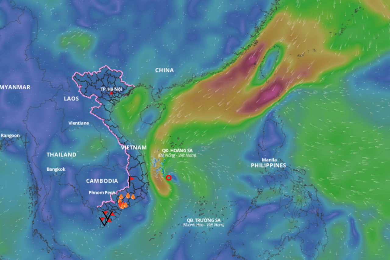 Forecast of dangerous areas due to tropical depression in the East Sea