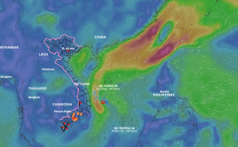Forecast of dangerous areas due to tropical depression in the East Sea