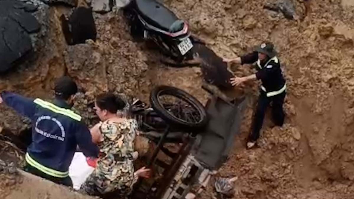 Scene of a landslide in Binh Duong that injured two people.