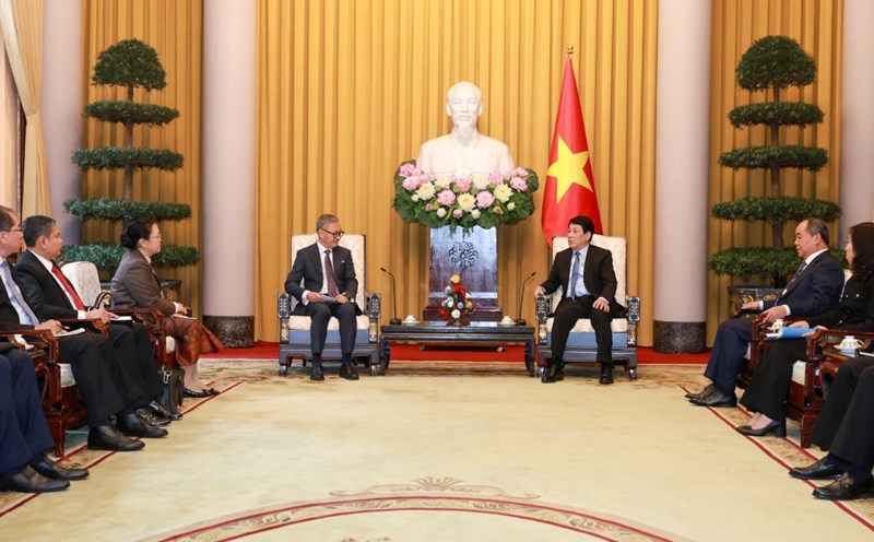 President Luong Cuong receives Lao Foreign Minister Thongsavanh Phomvihane. Photo: Hai Nguyen