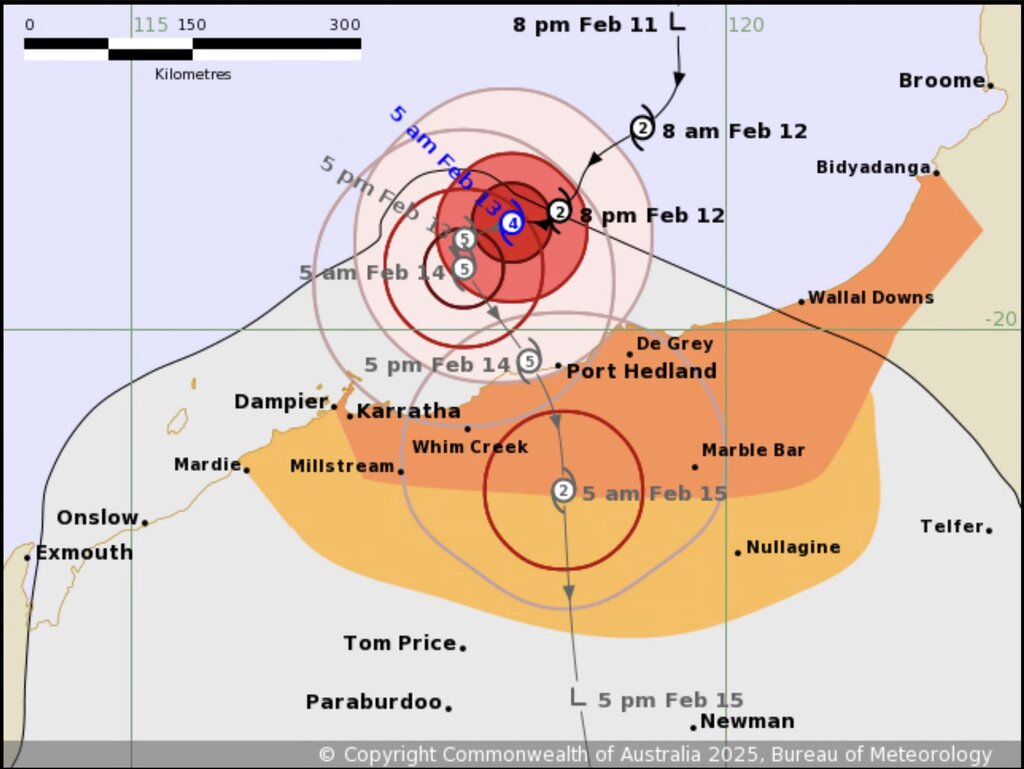 Duong di cua sieu bao Zelia. Anh: Australia Bureau of Meteorology