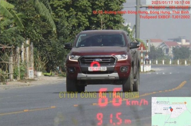 Image of the vehicle violating the speed limit and being fined. Photo: Thai Binh Provincial Police
