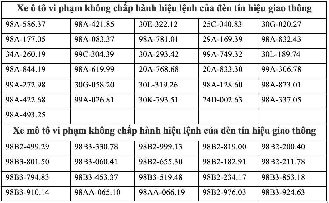 Phat nguoi vi pham khong chap hanh hieu lenh cua den tin hieu giao thong. Nguon: Cong an tinh Bac Giang