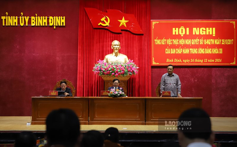 Binh Dinh Provincial Party Committee held a Conference to summarize the implementation of Resolution No. 18-NQ/TW dated December 24, 2024. Photo: Hoai Luan