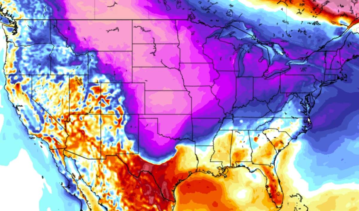 Storms and cold air will affect the entire US next week, causing temperatures to drop sharply. Photo: GFS, Tropical tidbits