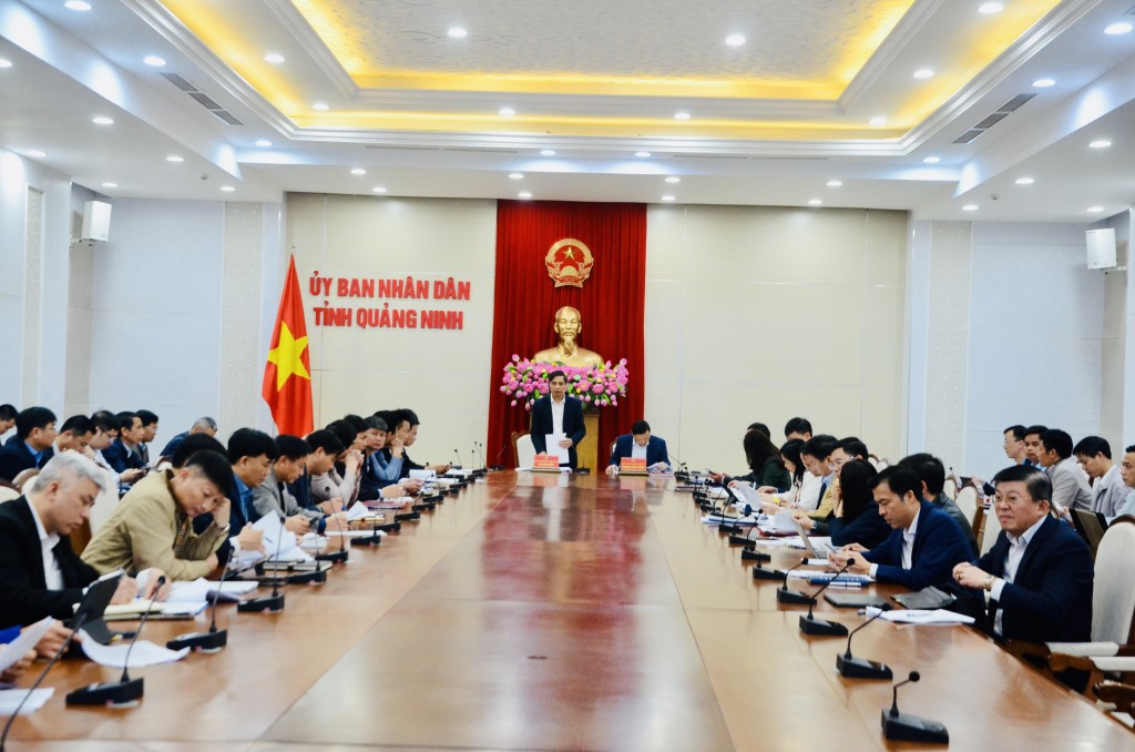 Permanent Vice Chairman of the Quang Ninh Provincial People's Committee Vu Van Dien gave a speech at the meeting. Photo: Hoang Nga