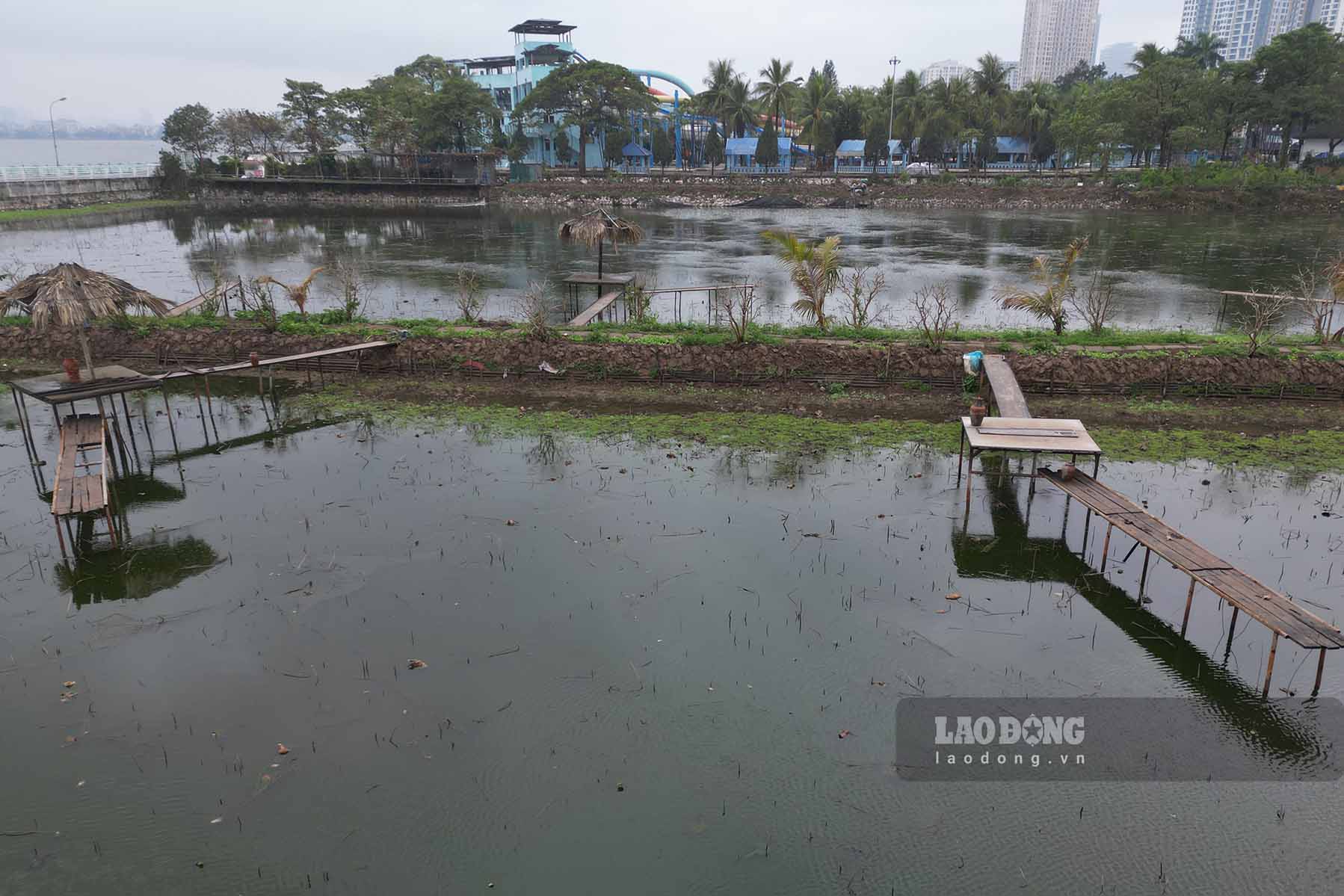 Trong khu vuc long ho ton tai mot so choi va nha tam duoc nguoi dan su dung de chua do dac, phuc vu kinh doanh dich vu.