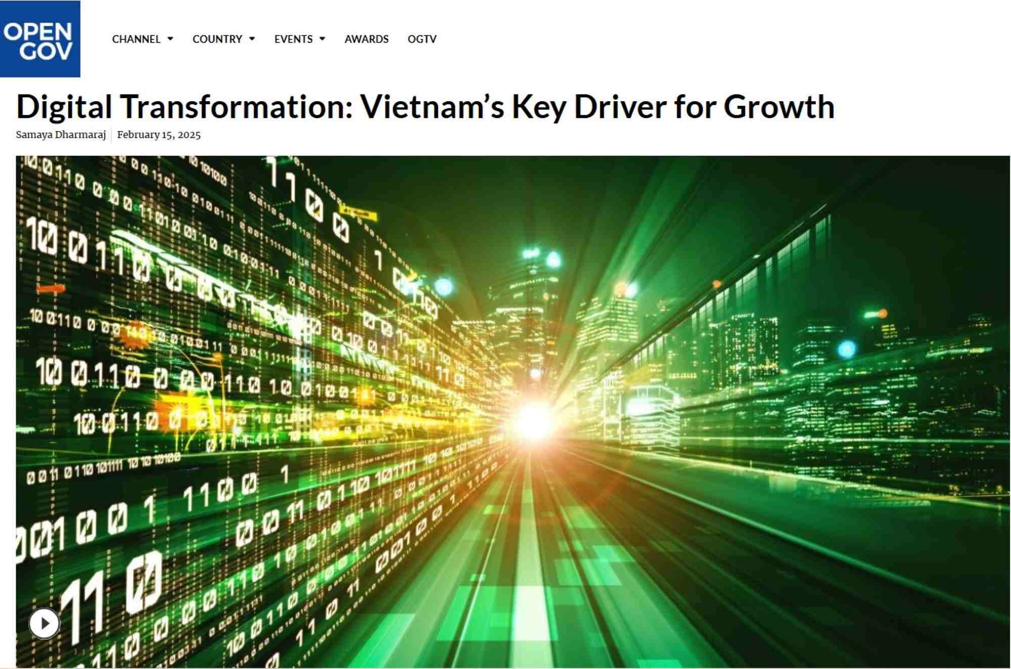 Article on the opengovasia website about Vietnam's digital transformation. Screenshot