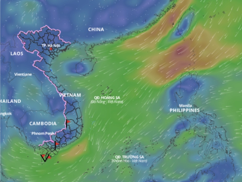 Cold air is forecast to affect the weather in some sea areas of the East Sea. above is an image of the sea wind direction updated at 11:00 on February 17. Photo: Vietnam Disaster Monitoring System