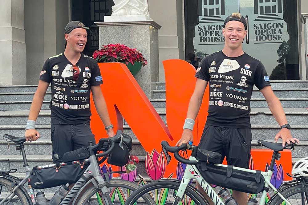 ick Keijzer (left) and Sven Broekhuizen are in Ho Chi Minh City after 11 months of cycling from the Netherlands. Photo: Thien Dinh