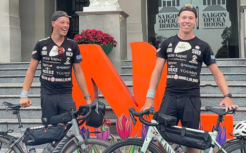 ick Keijzer (left) and Sven Broekhuizen are in Ho Chi Minh City after 11 months of cycling from the Netherlands. Photo: Thien Dinh