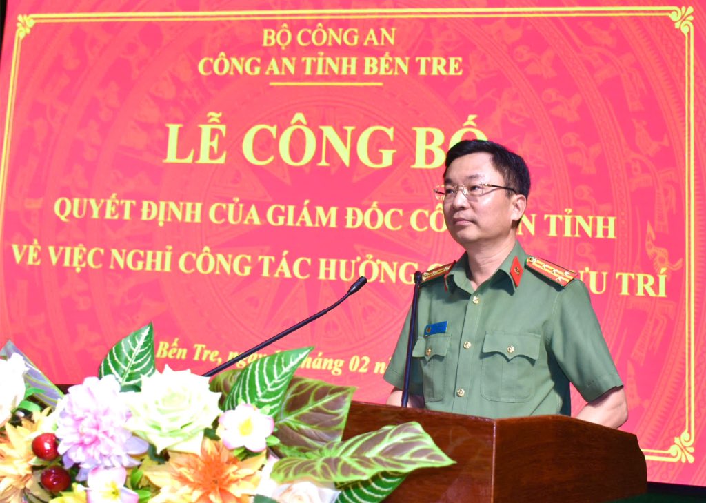 Dai ta Truong Son Lam - Giam doc Cong an tinh Ben Tre - phat bieu chi dao buoi le. Anh: Cong an tinh Ben Tre