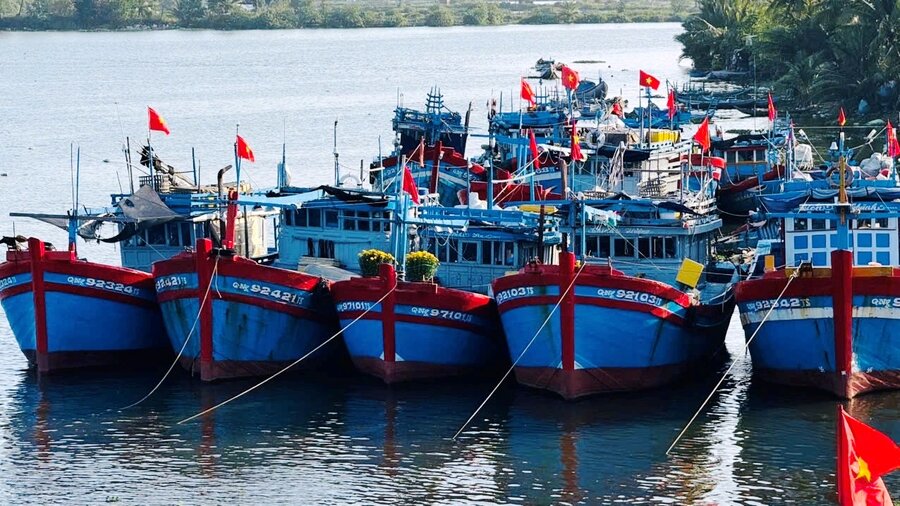 For nearly ten years, Cua Dai estuary in Quang Ngai has been frequently filled with silt, causing many difficulties for fishing vessels when going out to sea to exploit seafood. Photo: Vien Nguyen.