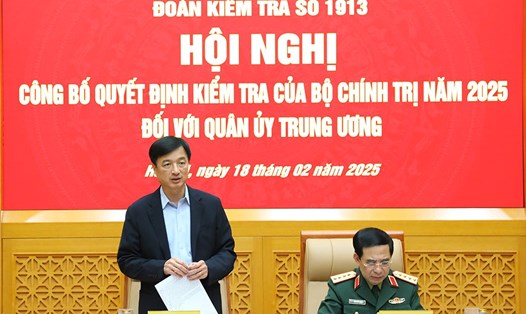 Ông Nguyễn Duy Ngọc - Ủy viên Bộ Chính trị, Bí thư Trung ương Đảng, Chủ nhiệm Ủy ban Kiểm tra Trung ương, Trưởng đoàn kiểm tra - phát biểu tại Hội nghị. Ảnh: Bộ Quốc phòng.