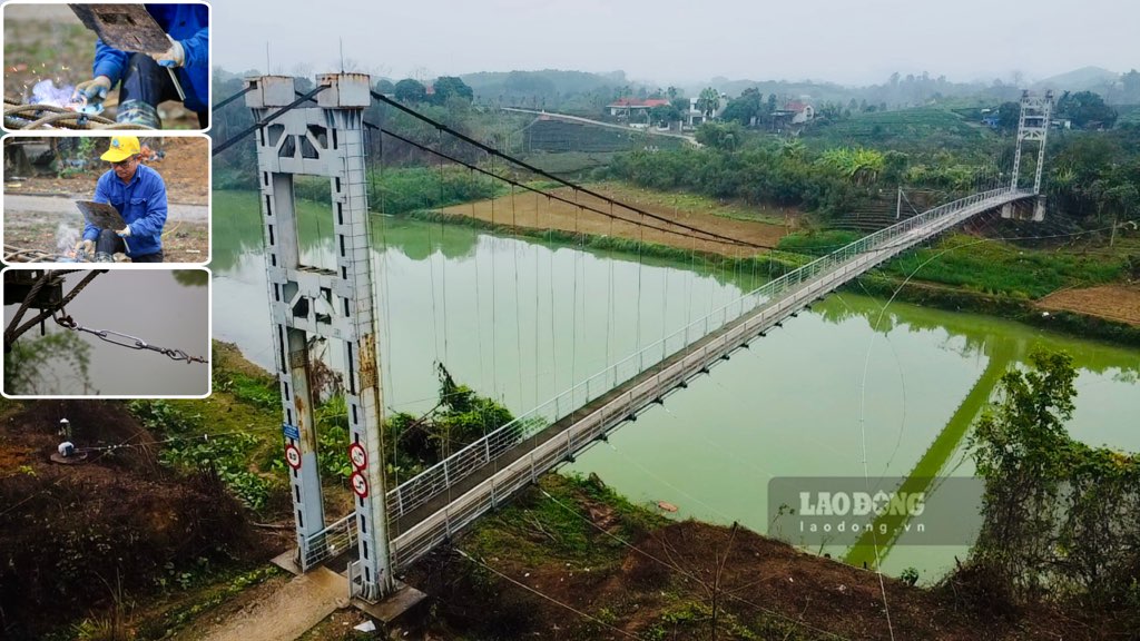 Repairing and repairing damaged suspension bridges after being reported by Lao Dong Newspaper. Photo: Nguyen Hoan.