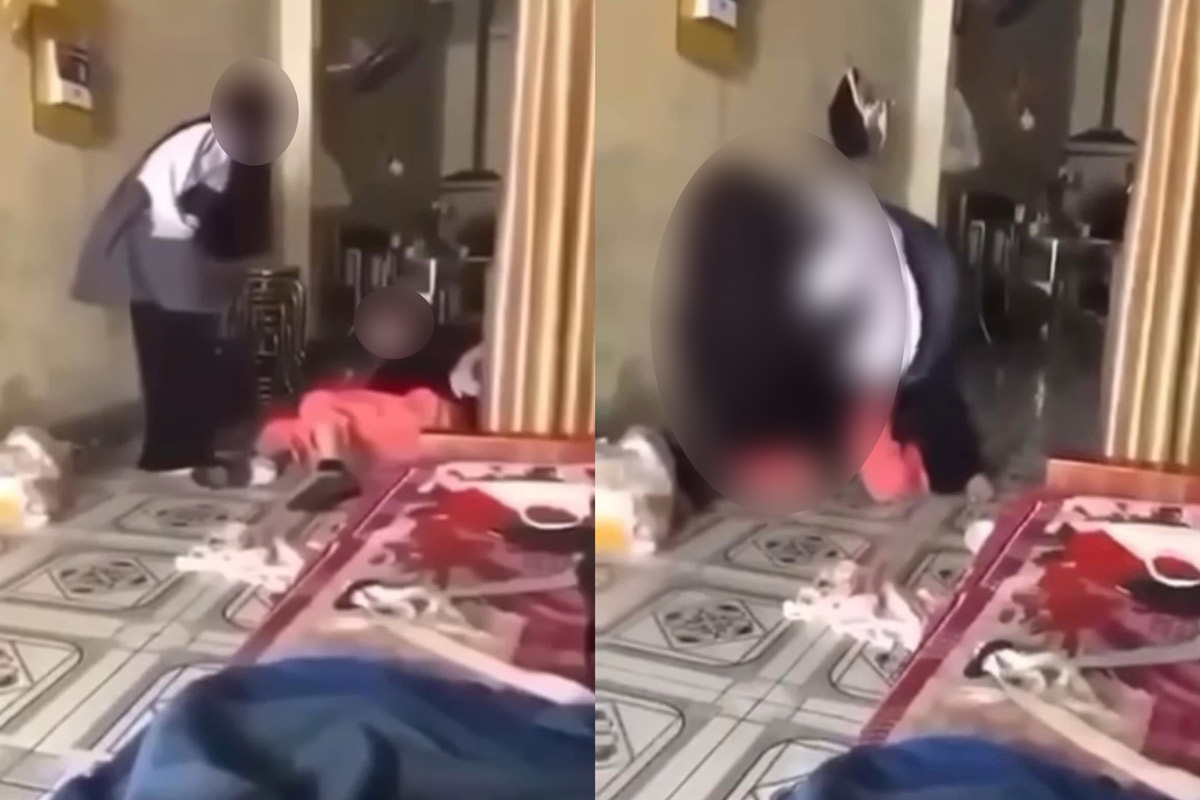 Trong video nữ sinh ở Quảng Ninh đã dùng tay chân tác động vào người cao tuổi. Ảnh: Người dân cung cấp