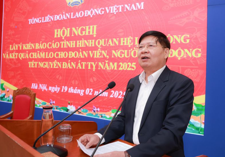 Vice President of the Vietnam General Confederation of Labor Phan Van Anh spoke at the conference. Photo: Hai Nguyen