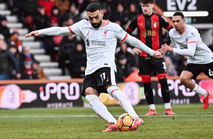 Salah scores from the penalty spot for Liverpool. Photo: Liverpool FC