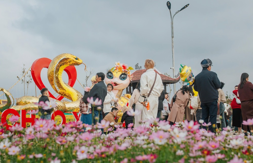 Snake mascot attracts tourists to visit. Photo: Hung Tho