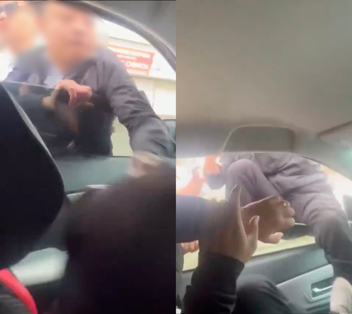 Image of a man climbing through the window to assault a male driver occurred in Nam Dinh. Photo: Screenshot