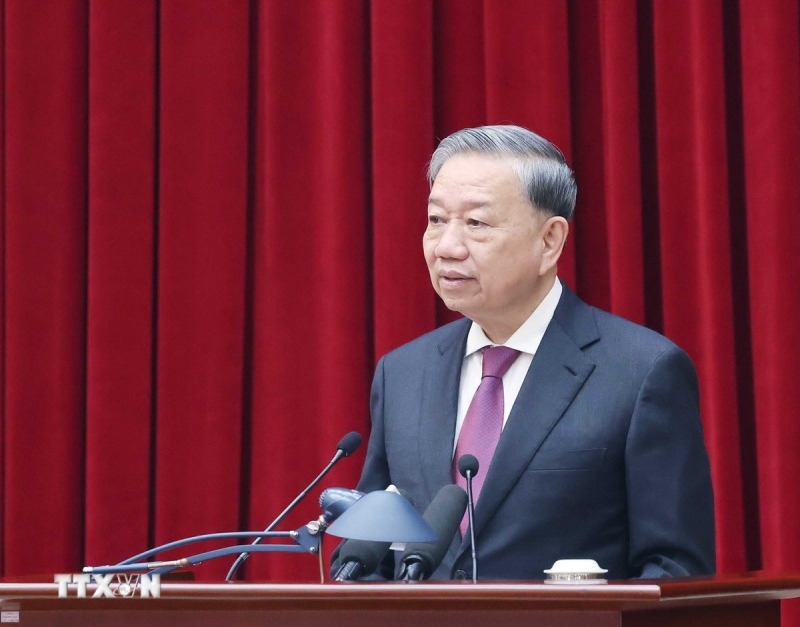 General Secretary To Lam delivers the closing speech at the 13th Party Central Committee Conference. (Photo: Thong Nhat/VNA)