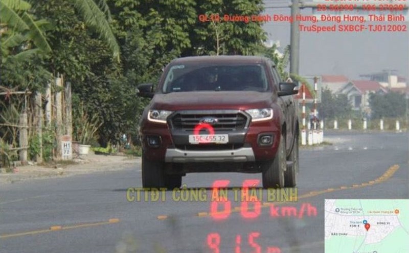Image of a vehicle violating the speed limit and receiving a fine. Photo: Thai Binh Provincial Police