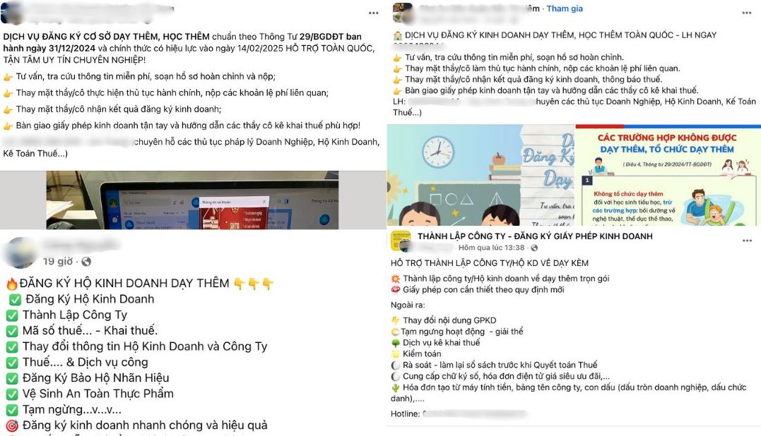 Many support services for registering for extra-curricular teaching businesses are being offered enthusiastically on social networks. Photo: PV Group