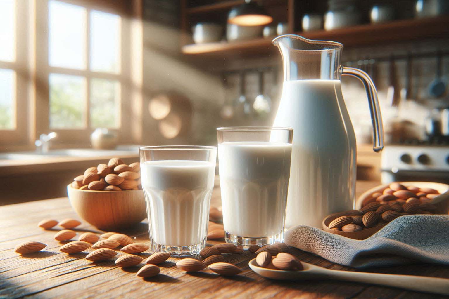 Almond milk and animal milk ( cow's milk) have different characteristics in terms of nutritional composition, flavor and health benefits. Photo - AI: Cat Tien