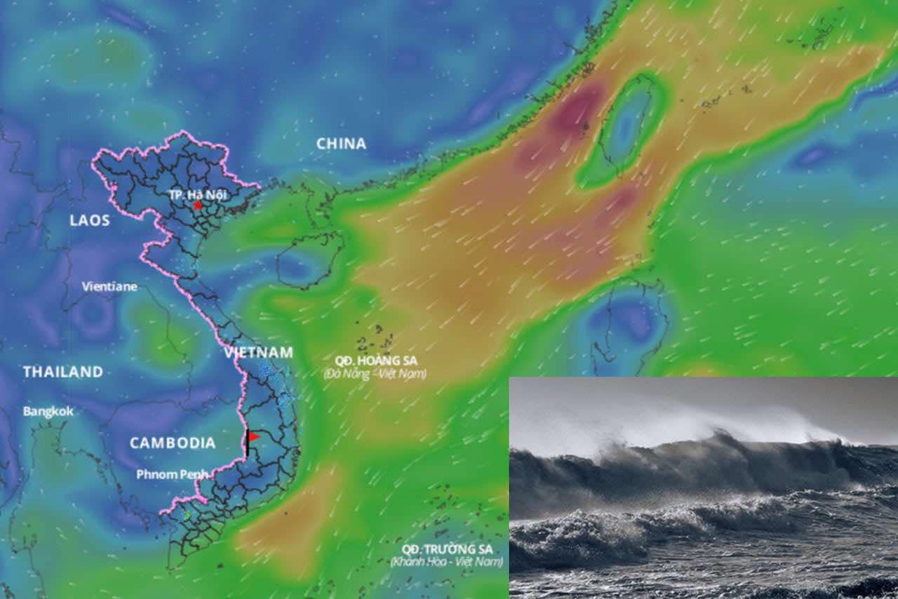 Cold air is forecast to affect the weather in some sea areas of the East Sea. above is an image of the sea wind direction updated at 10:30 on February 21. Photo: Vietnam Disaster Monitoring System