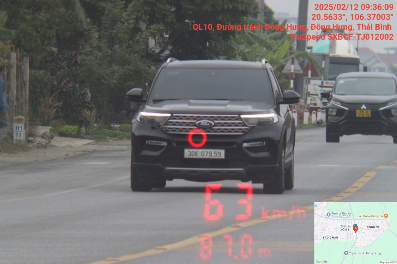 Image of the vehicle violating the speed limit. Photo: Thai Binh Provincial Police