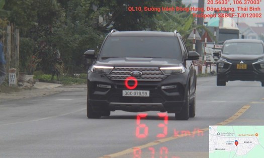 Hình ảnh phương tiện vi phạm lỗi vượt quá tốc độ. Ảnh: Công an tỉnh Thái Bình
