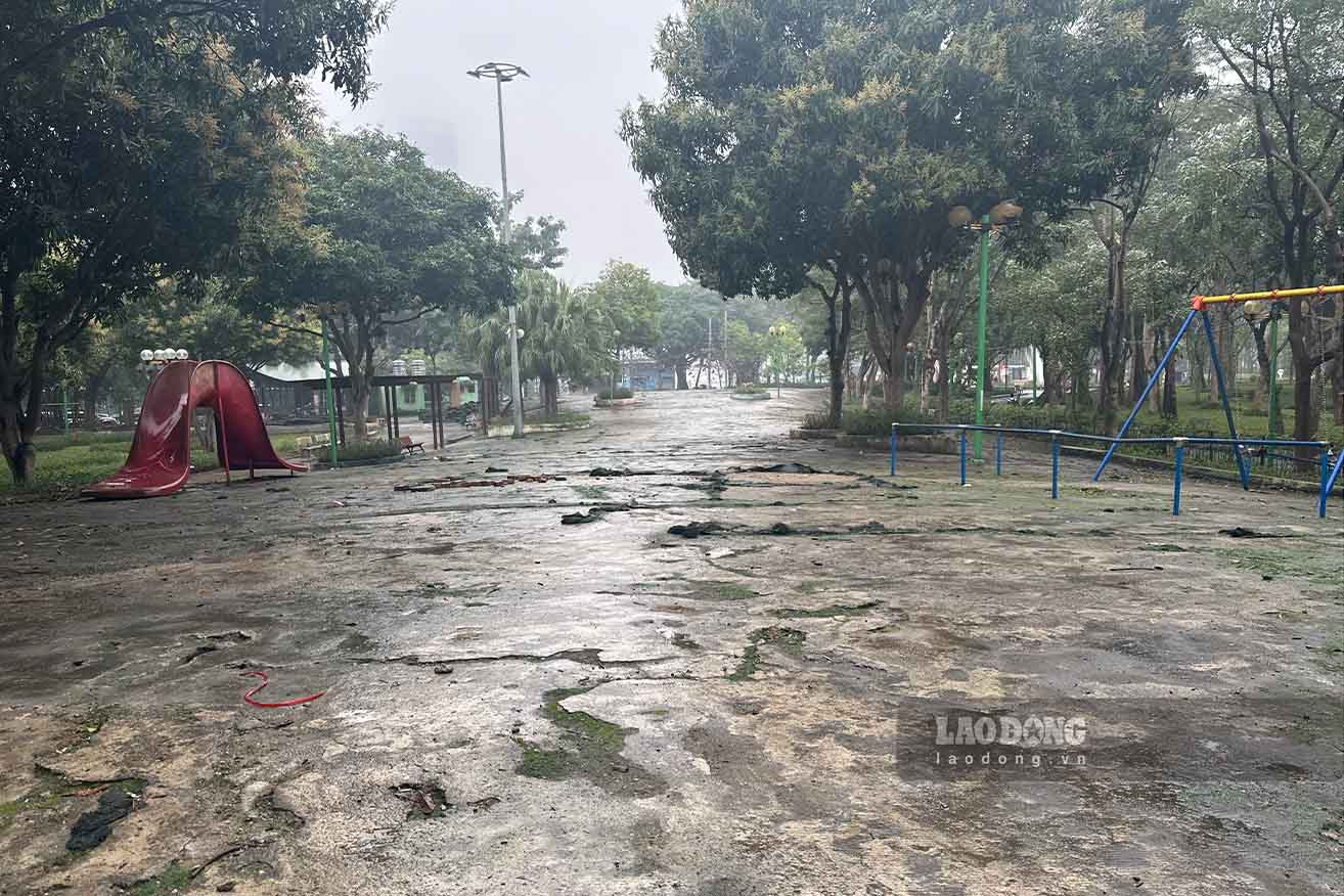 Trong khi do, toan bo tham co nhan tao da hu hong tai khu vuc vui choi tre em da duoc loai bo. 