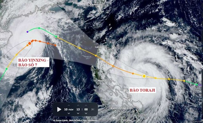 Bao so 7 Yinxing va bao Toraji vao hoi 13h ngay 10.11.2024. Anh: Bao tren Tay Bac Thai Binh Duong