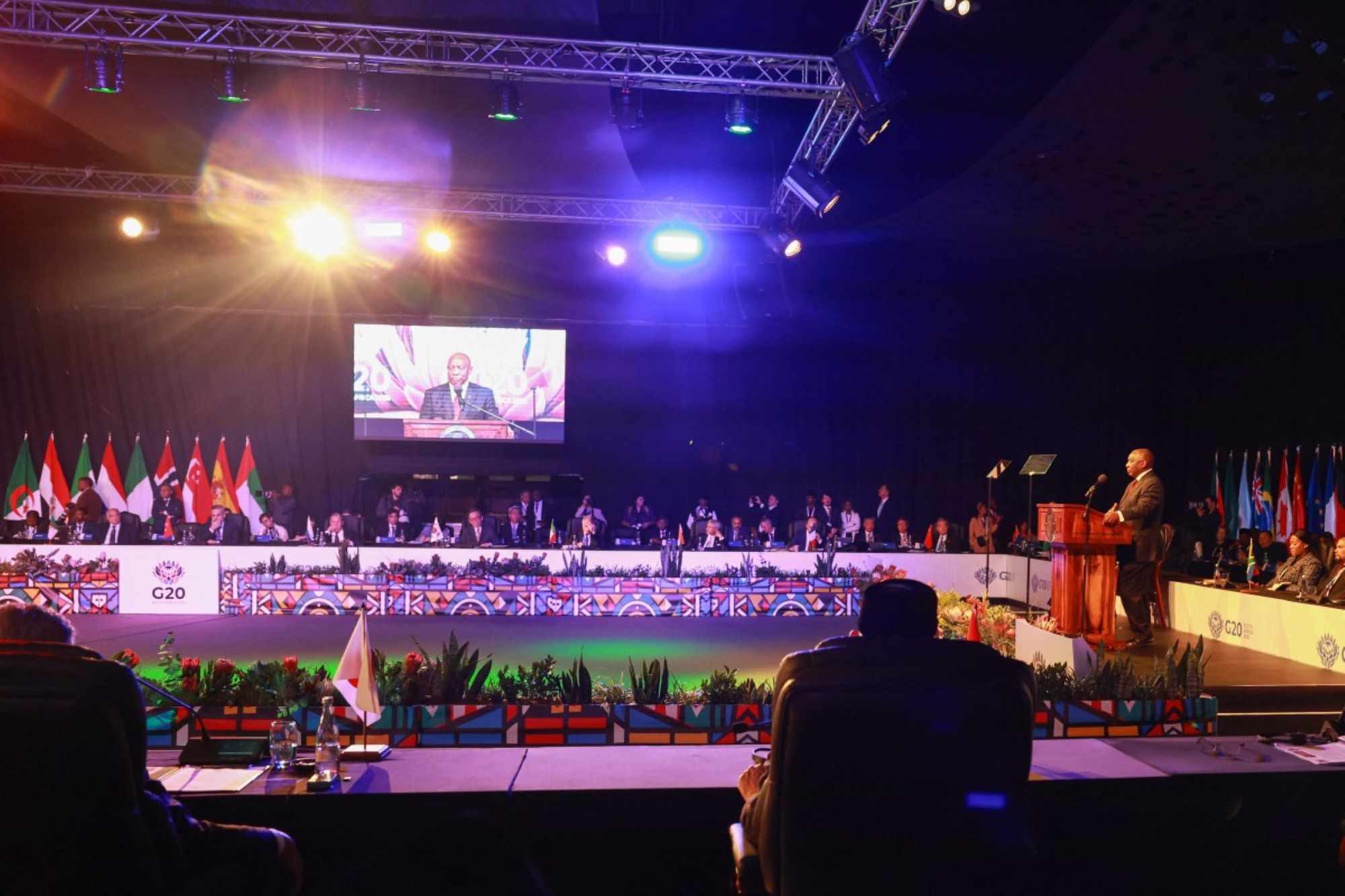 South African President Cyril Ramaphosa spoke at the opening session of the G20 Foreign Ministers' Meeting on February 20. Photo: AFP