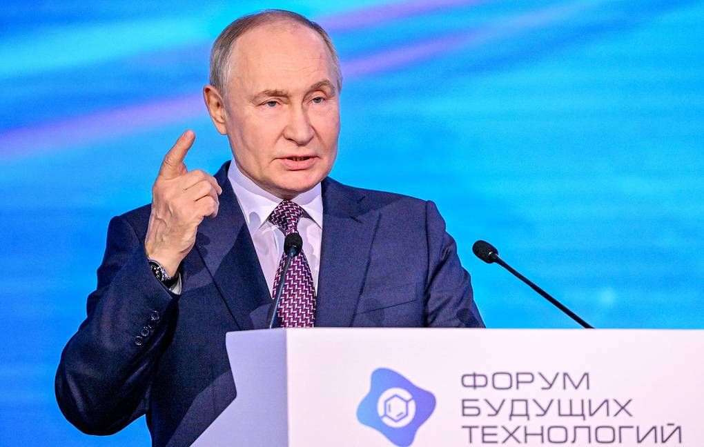 Russian President Vladimir Putin speaks at the Future Technology Forum on February 21, 2025. Photo: TASS
