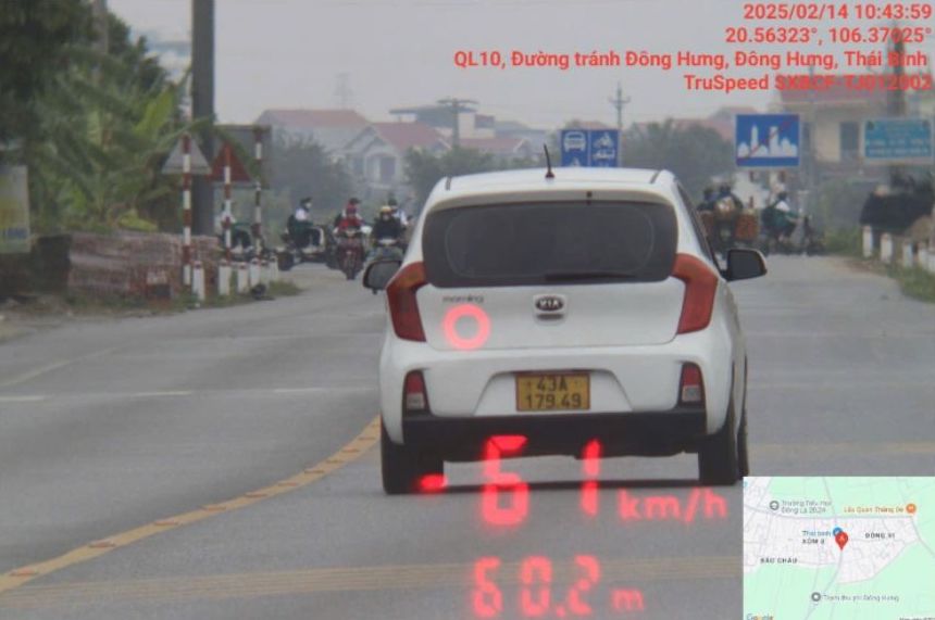Image of the vehicle violating the speed limit limit for the penalty. Photo: Thai Binh Provincial Police