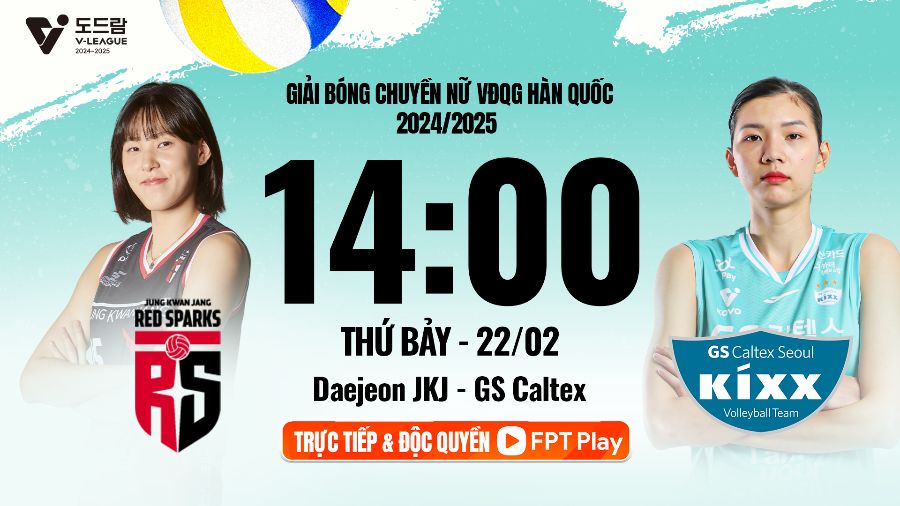 Bich Thuy and the GS Caltex team face Daejeon JKJ in the 2024-2025 Korean Volleyball Championship. Photo: FPT Play