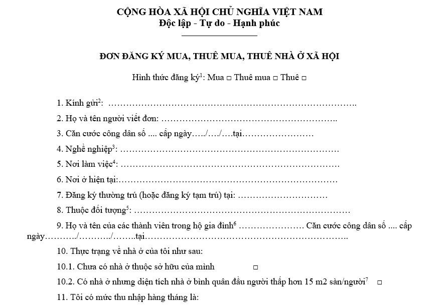 Don dang ky mua, thue mua, thue nha o xa hoi.