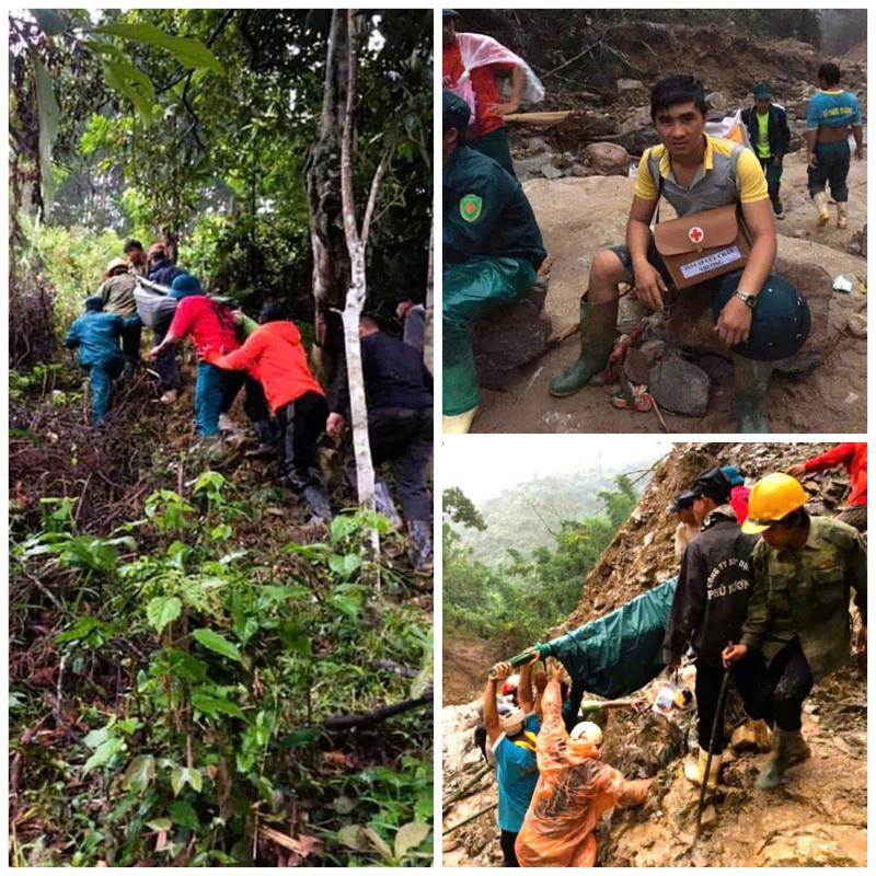 Y si Truc cung dong nghiep bang rung, loi bo khieng vong chuyen san phu bi dong thai ve Trung tam y te huyen cap cuu trong mua lu nam 2020. Anh: NVCC 