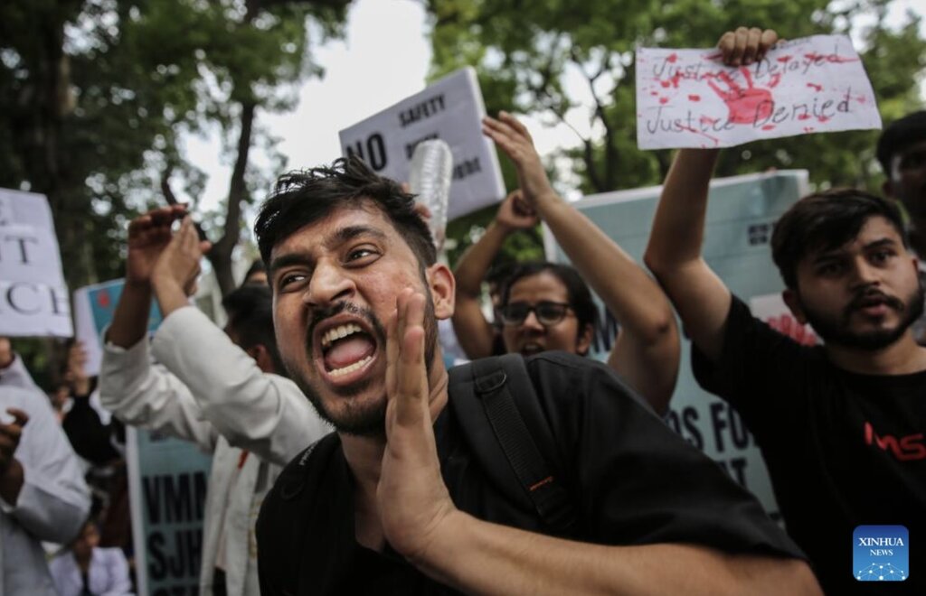 Doctors protest the rapes and murders of a practitioner in New Delhi, India in August 2024. Photo: Xinhua