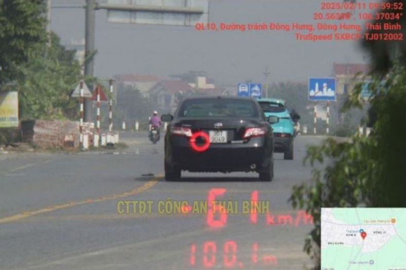 Image of the vehicle violating the speed limit limit for the penalty. Photo: Thai Binh Provincial Police
