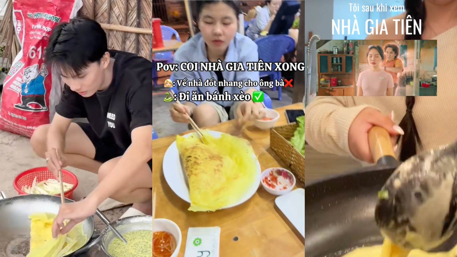 Nhieu khan gia an banh xeo sau khi xem “Nha gia tien“. Anh: TikTok