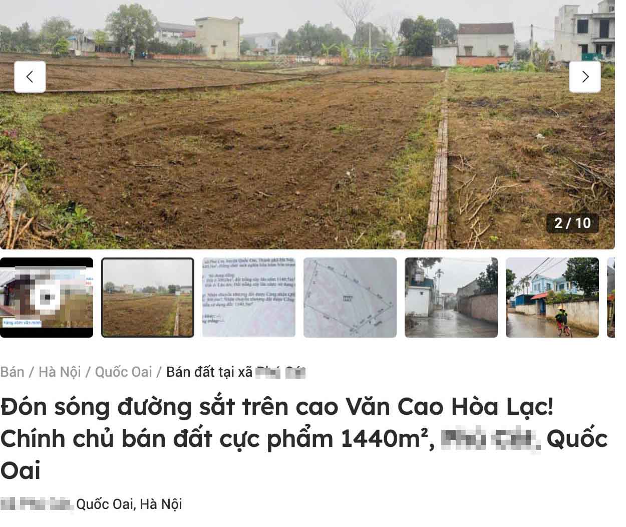 Many brokers have begun to rely on information about the urban railway line No. 5 Van Cao - Hoa Lac to sell goods, pushing up land prices. Photo: Cao Nguyen (screenshot).