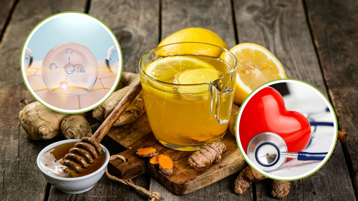 Trà gừng nghệ tốt cho da và tim mạch. Đồ họa: Thanh Thanh 