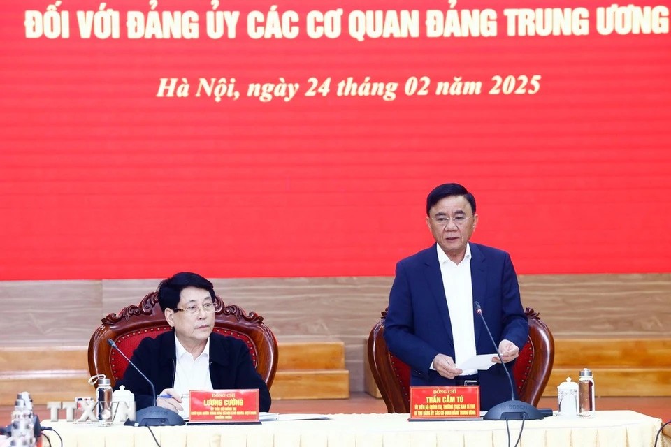 Uy vien Bo Chinh tri, Thuong truc Ban Bi thu Tran Cam Tu - Bi thu Dang uy cac co quan Dang Trung uong phat bieu. Anh: Lam Khanh/TTXVN 