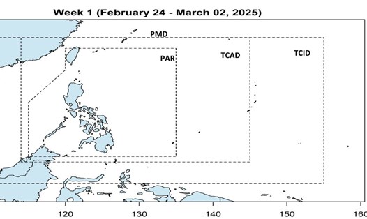 Dự báo bão cho thấy không có cơn bão nào gần Biển Đông trong tuần từ ngày 24.2-2.3.2025. Ảnh: PAGASA