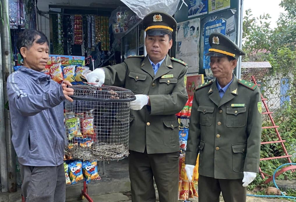 People handed over the rare brocade python to the forest rangers. Photo: Provided by the Forest Rangers.